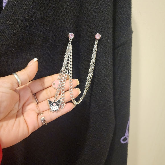 Hello Kitty and friends and Forever21 Kuromi Black Cardigan with Chain Detail L - Picture 10 of 12